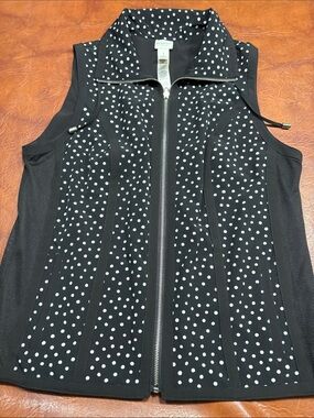 Chico's Black and White Polka Dot Zip-Up Vest Chicos size 1